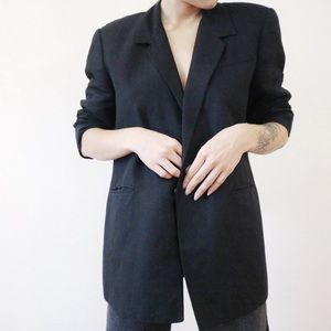 Vintage black linen oversized blazer
